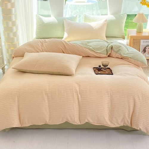 All SeasonsSeersuckerSolidColorComfortBedSheetSet 12