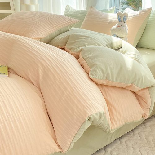 All SeasonsSeersuckerSolidColorComfortBedSheetSet 4