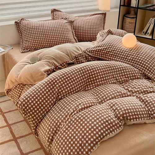 Anti Static Cozy Plaid Milk Velvet Bed Sheet Set 20