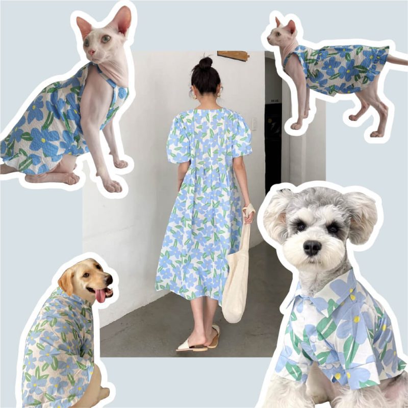 CharmingFloralShirtForPetsandOwnerMatchingClothes