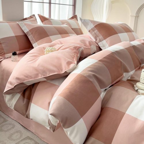 ClassicPlaidColorblockStylishBreathableBedSheetSet 3