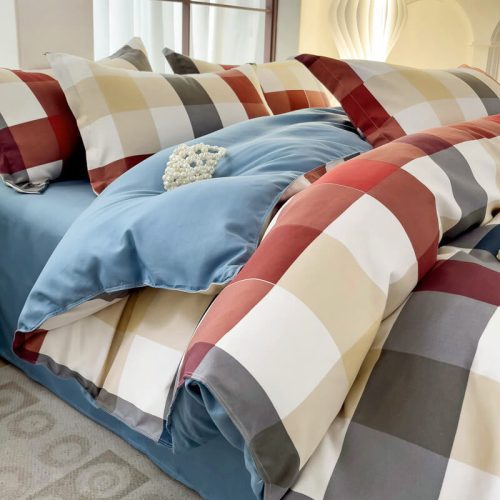 ClassicPlaidColorblockStylishBreathableBedSheetSet 7