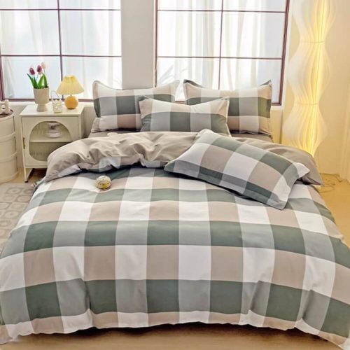 ClassicPlaidColorblockStylishBreathableBedSheetSet 8