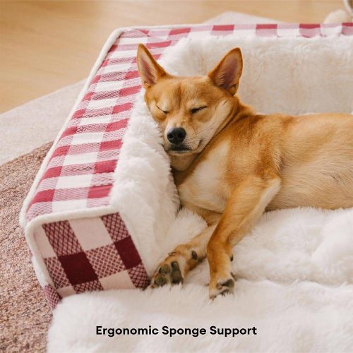 ClassicPlaidErgonomicCalmingDogBed Expandable Washable 12