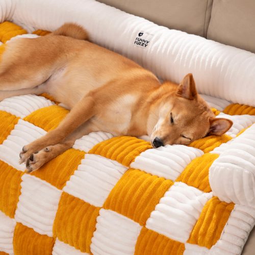 CreamSquarePlaidCozyDogMatFurnitureProtectorCover 2