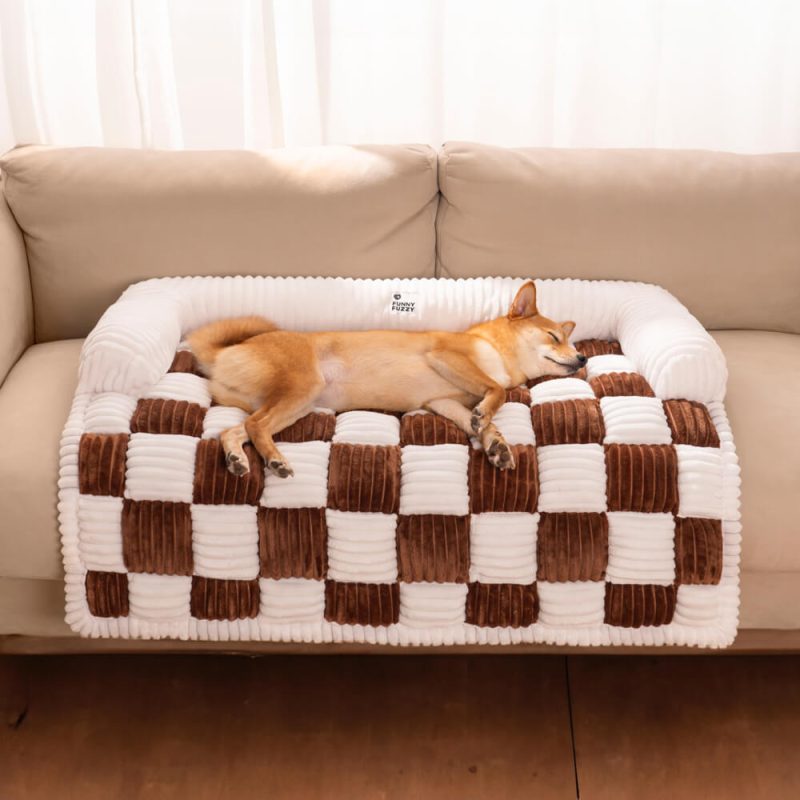 CreamSquarePlaidCozyDogMatFurnitureProtectorCover 6