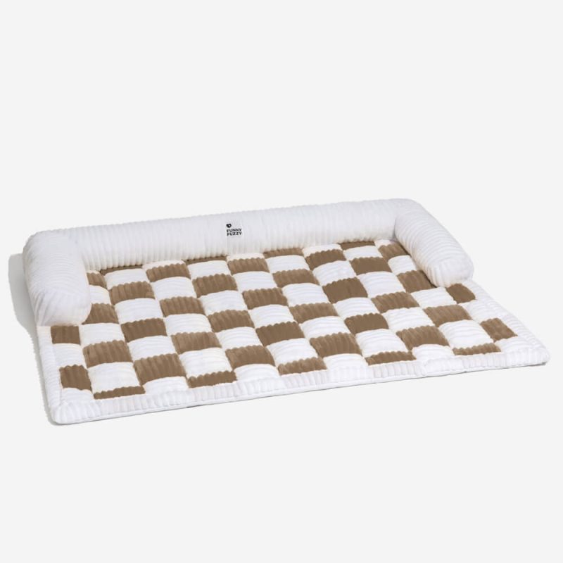 CreamSquarePlaidCozyDogMatFurnitureProtectorCover 2