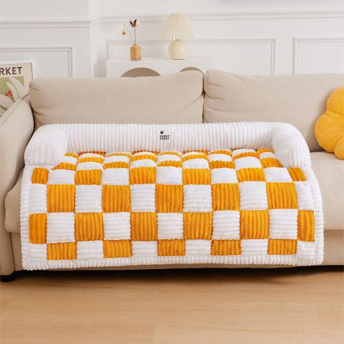 CreamSquarePlaidCozyDogMatSofaProtectorCouchCover 8