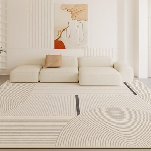 Creamy Striped Minimalist Modern Cashmere Rug 4