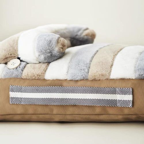 DeluxeStripedPlushCalmingBedDogBedwithPillow 10