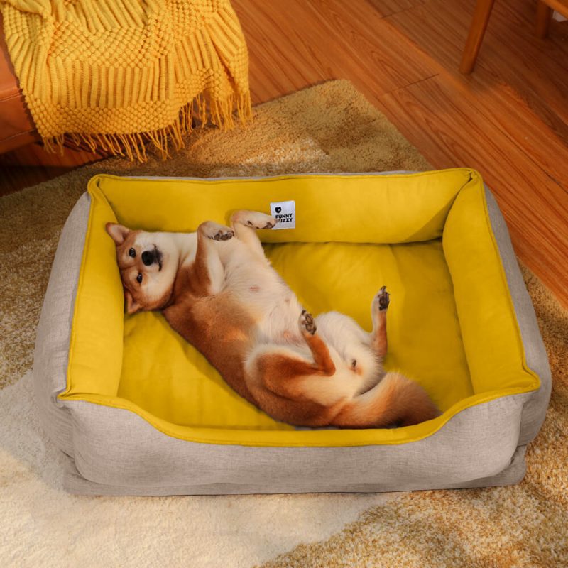 DogBed SquareBread GinkgoYellow Allsize