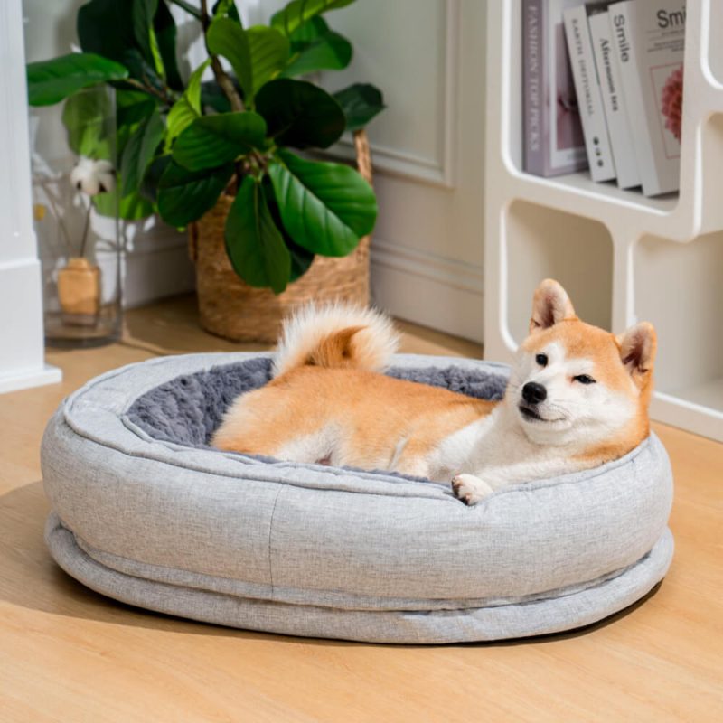 DonutFluffyOrthopedicDogBed FuzzyGrey M