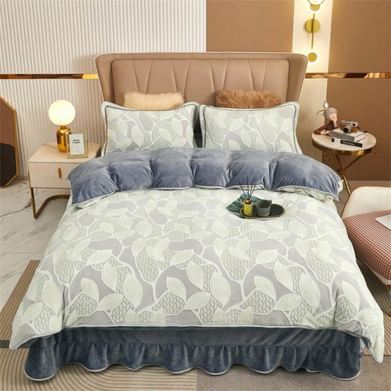 ElegantBotanicalPatternMilkVelvetBedSheetSet 1