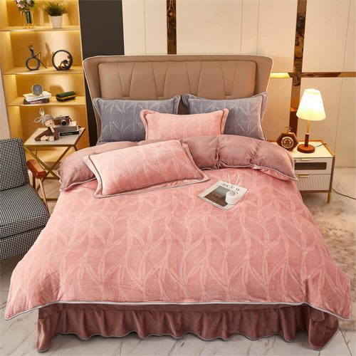 ElegantBotanicalPatternMilkVelvetBedSheetSet 2