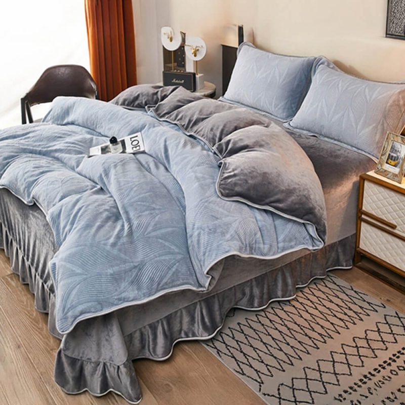 ElegantBotanicalPatternMilkVelvetBedSheetSet 21