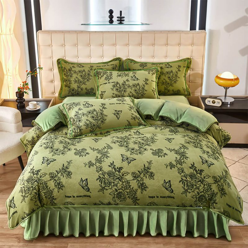 ElegantBotanicalPatternMilkVelvetBedSheetSet 3