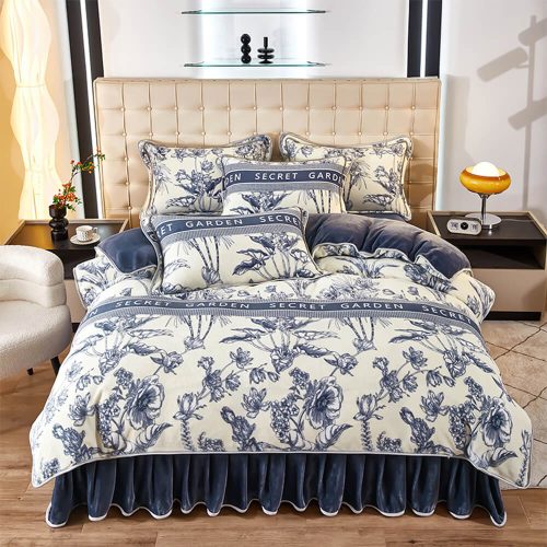 ElegantBotanicalPatternMilkVelvetBedSheetSet 5