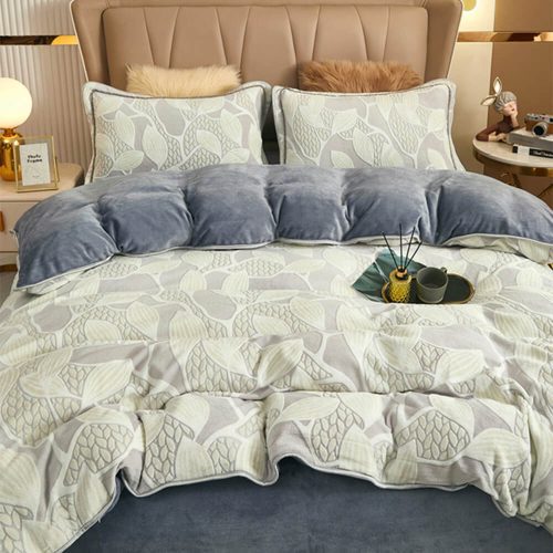 ElegantBotanicalPatternMilkVelvetBedSheetSet 7