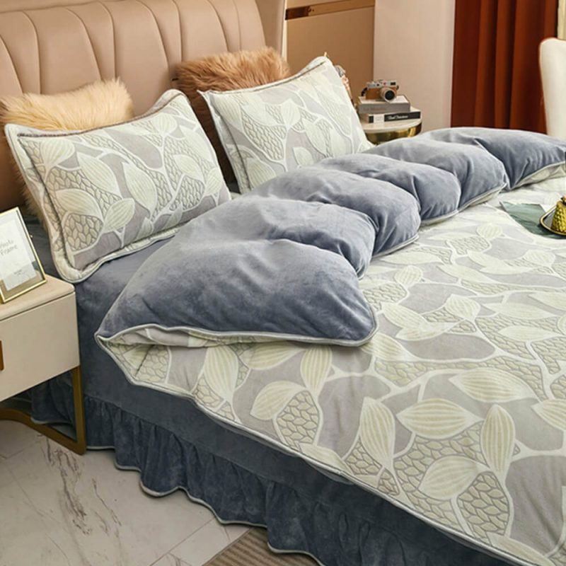 ElegantBotanicalPatternMilkVelvetBedSheetSet 8