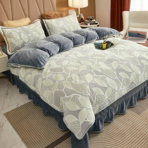 ElegantBotanicalPatternMilkVelvetBedSheetSet 9