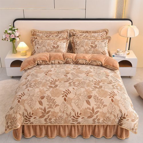 Elegant Botanical Pattern Milk Velvet Bed Sheet Set f30194e1 b85f 456c 96d7 83da5826f1b3