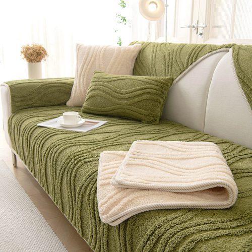 Elegant Grey Textured Non Slip Thick Plush Couch Cover 2