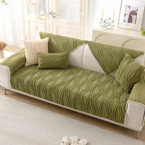 Elegant Grey Textured Non Slip Thick Plush Couch Cover 3