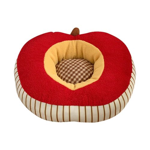 FUNNYFUZZYAppleShapedSoftPlushWashableCozyDog CatBed 1