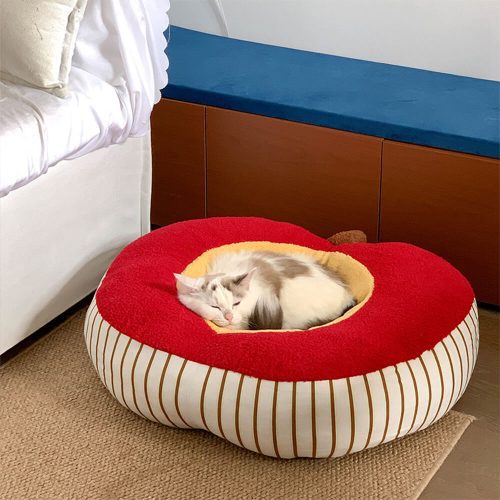 FUNNYFUZZYAppleShapedSoftPlushWashableCozyDog CatBed 3