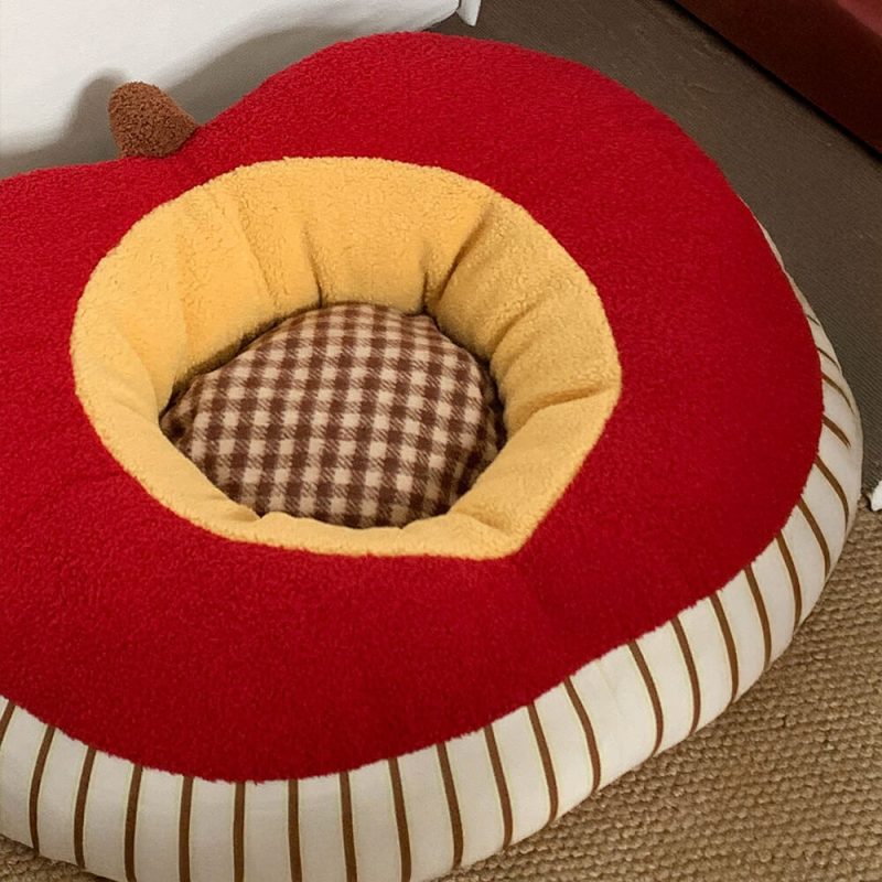 FUNNYFUZZYAppleShapedSoftPlushWashableCozyDog CatBed 4