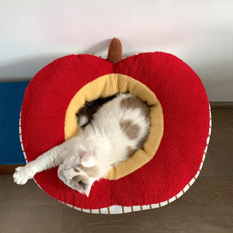 FUNNYFUZZYAppleShapedSoftPlushWashableCozyDog CatBed 6