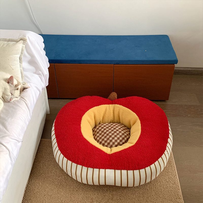 FUNNYFUZZYAppleShapedSoftPlushWashableCozyDog CatBed 7