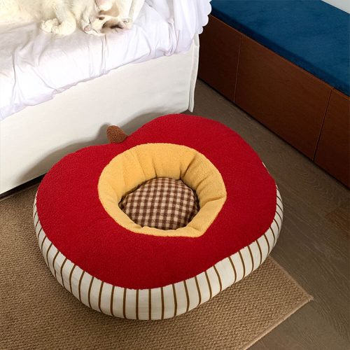 FUNNYFUZZYAppleShapedSoftPlushWashableCozyDog CatBed 8