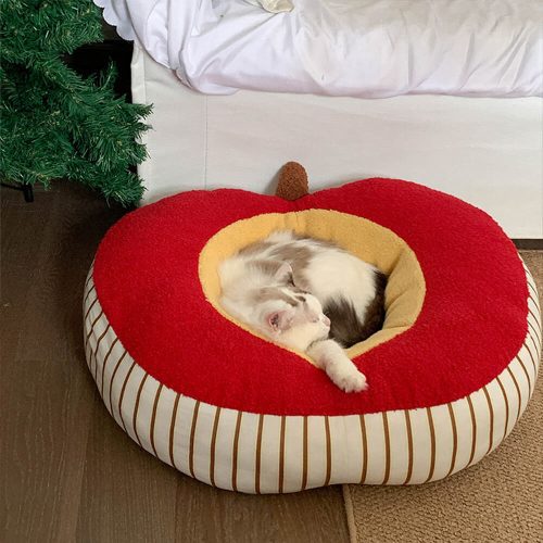 FUNNYFUZZYAppleShapedSoftPlushWashableCozyDog CatBed 9