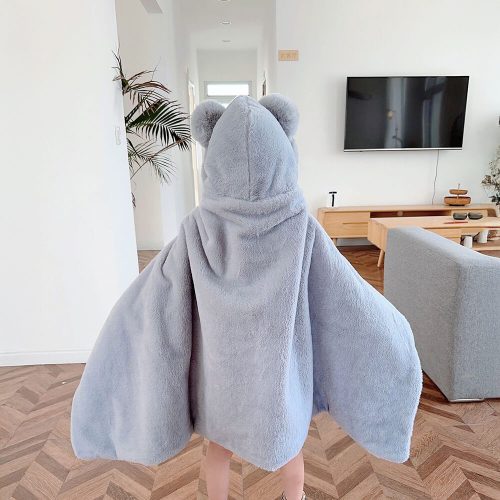 FUNNYFUZZYBearEarSoftPlushWearableHoodedThrowBlanketCape 4