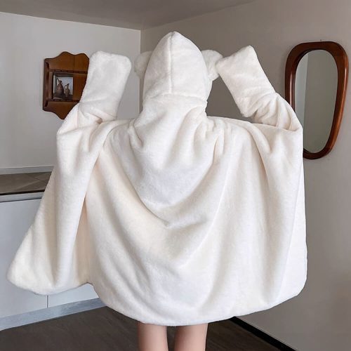 FUNNYFUZZYBearEarSoftPlushWearableHoodedThrowBlanketCape 6