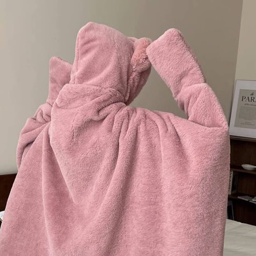 FUNNYFUZZYBearEarSoftPlushWearableHoodedThrowBlanketCape 8