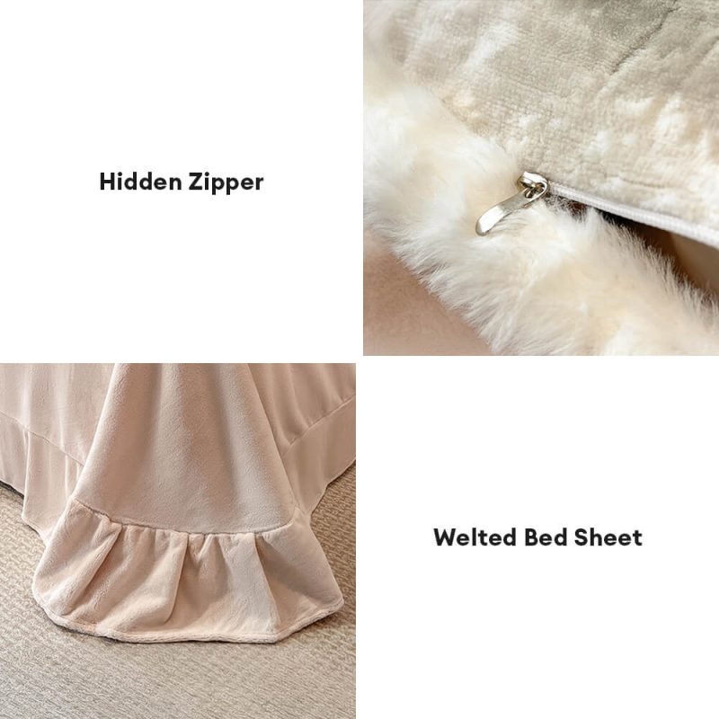 FUNNYFUZZYBreathableWaffleTexturedMilkVelvetWarmBedSheetSet 3