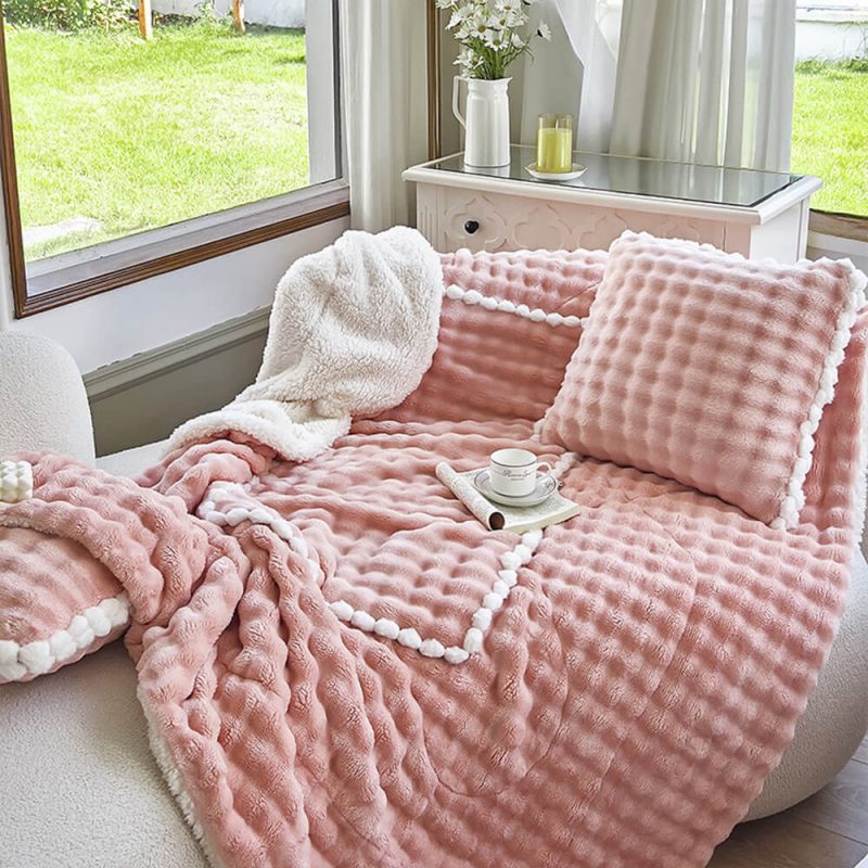 FUNNYFUZZYBubbleFauxRabbitFurFoldableCushionPillow2 in 1NapThrowBlanket 3