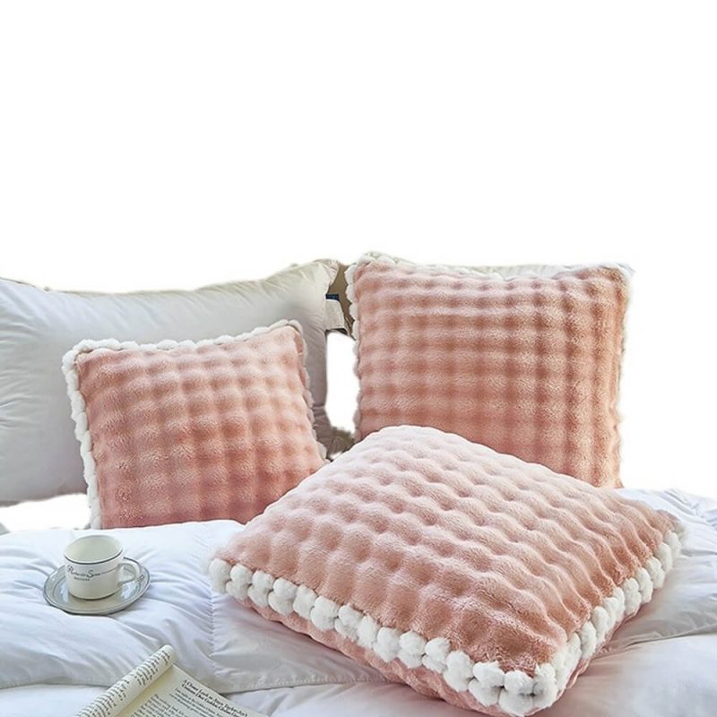 FUNNYFUZZYBubbleFauxRabbitFurFoldableCushionPillow2 in 1NapThrowBlanket 6