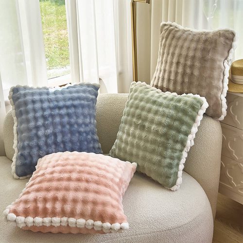 FUNNYFUZZYBubbleFauxRabbitFurFoldableCushionPillow2 in 1NapThrowBlanket 7