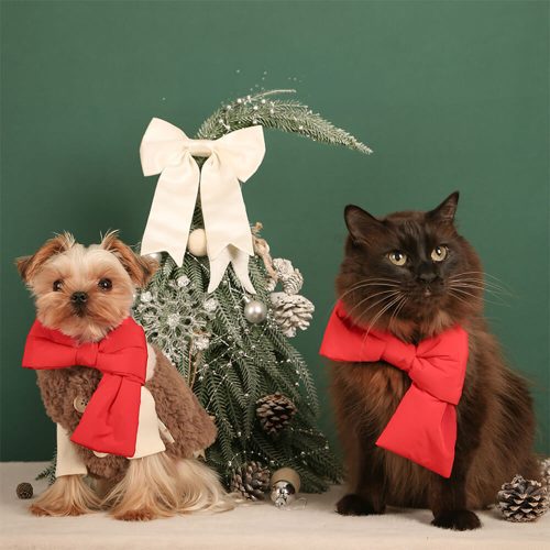 FUNNYFUZZYChristmasBowKnotAdjustableFitDog CatScarf 3