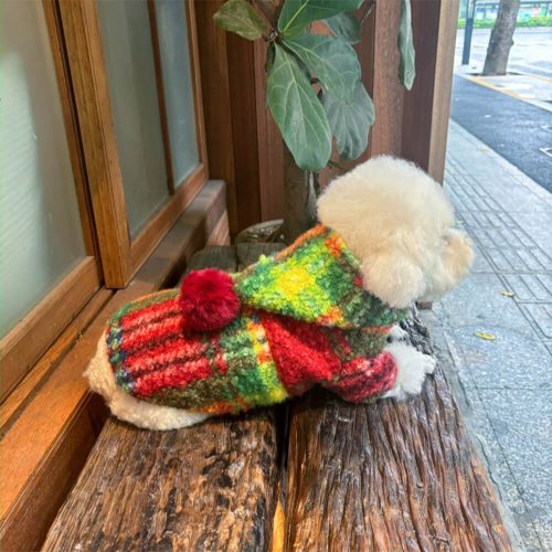 FUNNYFUZZYChristmasPlaidWoolenWarmPomPomHoodedDogCoat 2 e5d05ea3 e238 418e a1a1 63744b4d9e5c