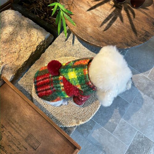 FUNNYFUZZYChristmasPlaidWoolenWarmPomPomHoodedDogCoat 3 8c2d5c26 ead9 4377 bec6 01e7c7e93bf7