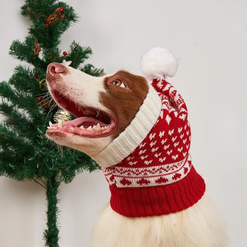 FUNNYFUZZYChristmasReindeerSnowflakeKnittedWarmDogCatHat 1