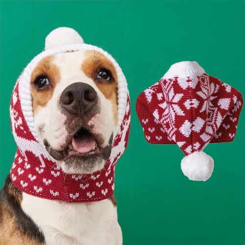 FUNNYFUZZYChristmasReindeerSnowflakeKnittedWarmDogCatHat 15