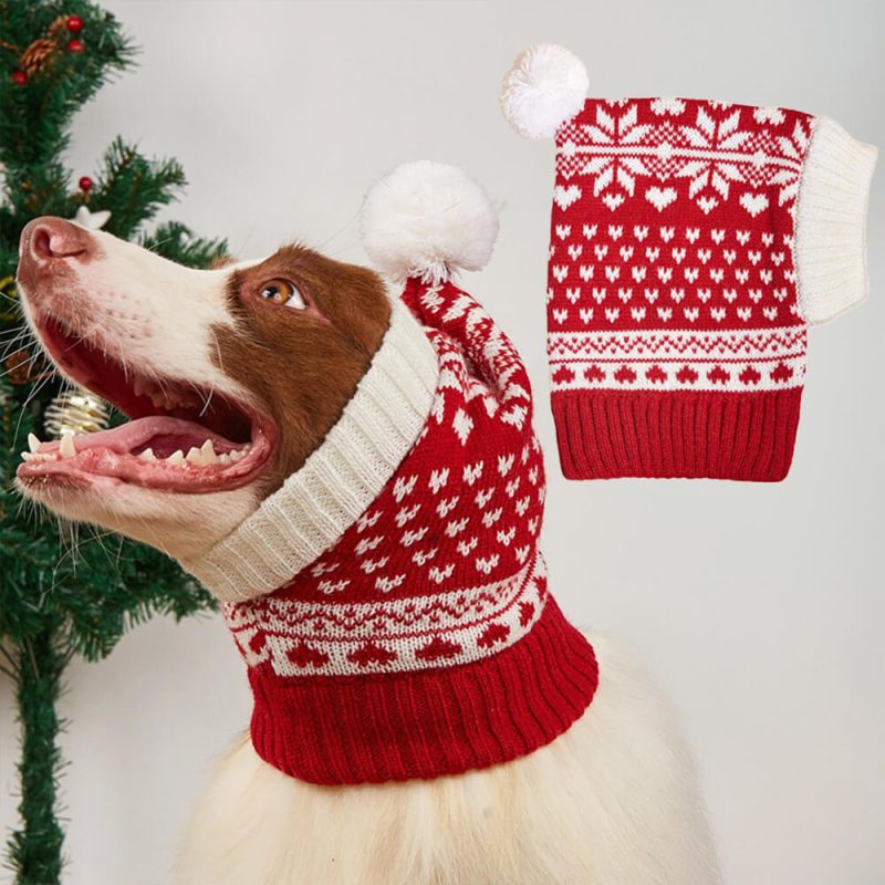 FUNNYFUZZYChristmasReindeerSnowflakeKnittedWarmDogCatHat 17