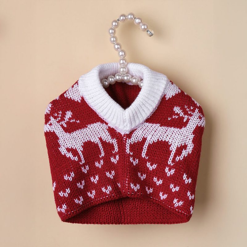 FUNNYFUZZYChristmasReindeerSnowflakeKnittedWarmDogCatHat 3