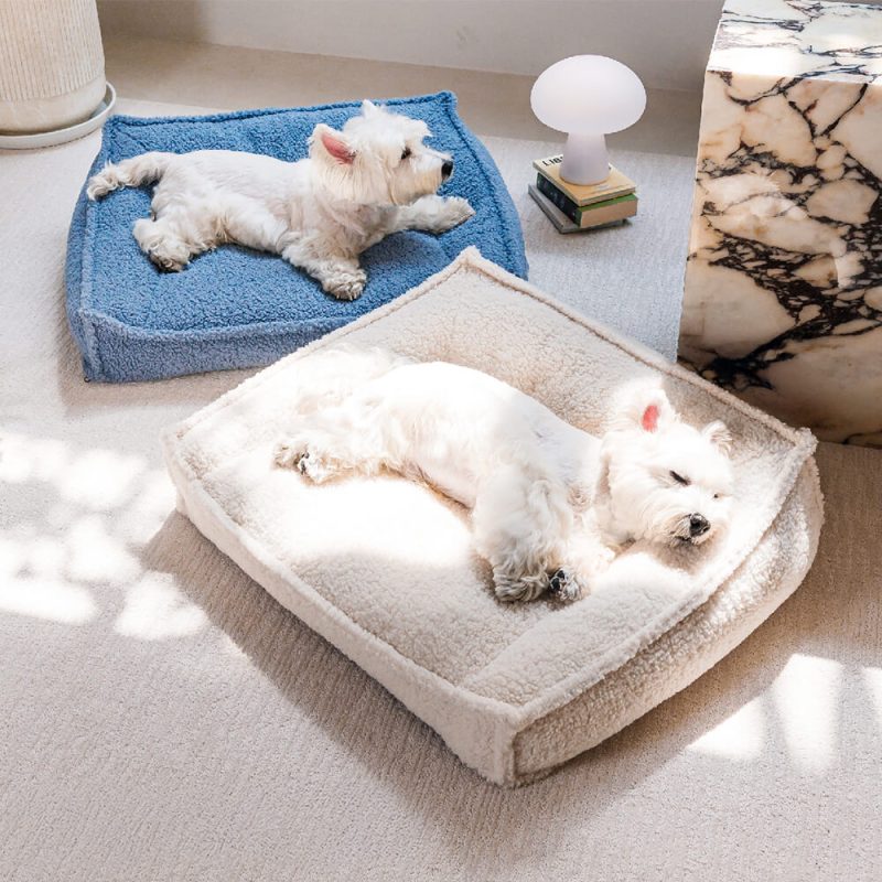 FUNNYFUZZYCurvedSupportOrthopedicTeddyFabricWaterproofDog CatBed 3