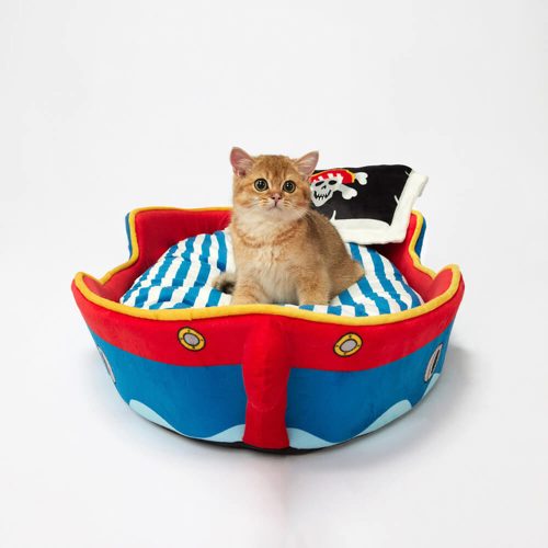 FUNNYFUZZYDeluxeSpaciousPirateShipSoftWashableDog CatBed 6